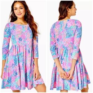 Lilly Pulitzer Geanna Dress Splendor in the Sand Midi Babydoll size S, NWOT